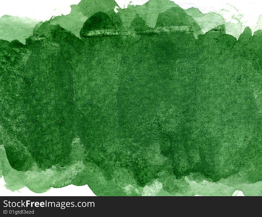 Abstract green watercolor blotch on white paper