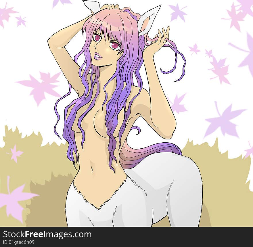 Illustration of beautiful centaur with wavy long hair