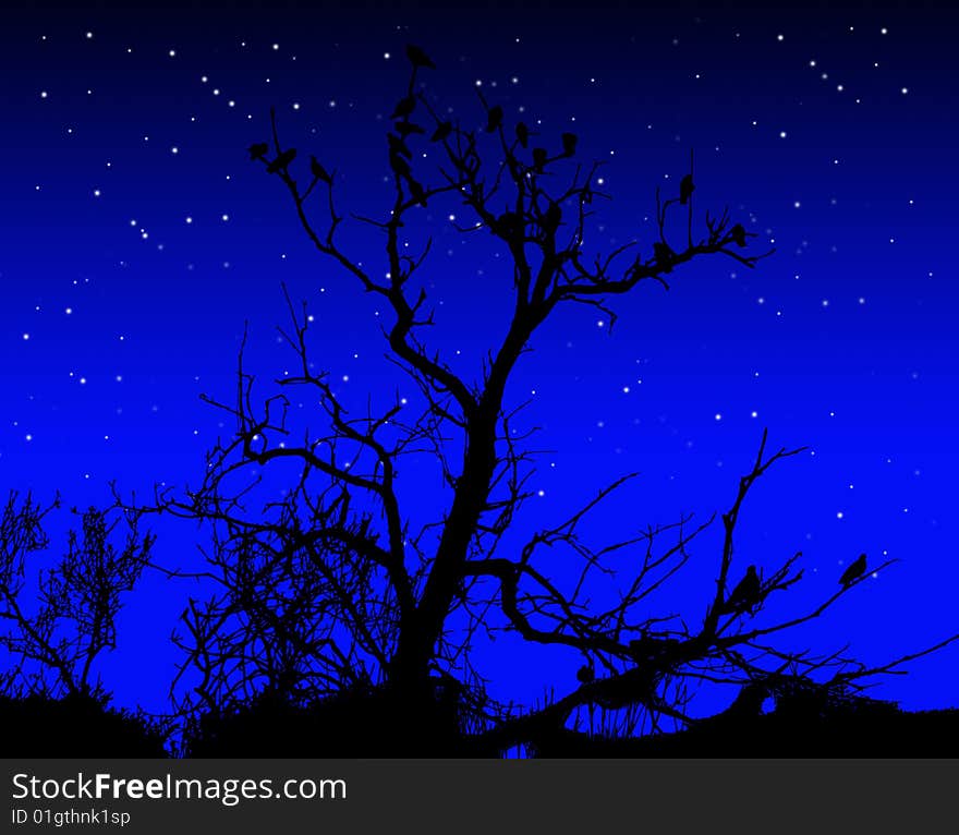 Birds On A Tree Silhouette