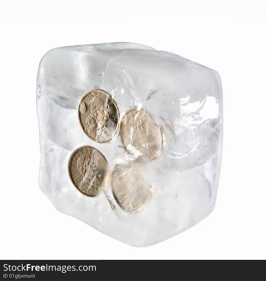 Frozen Currency Representing the State of the World Economy in 2009