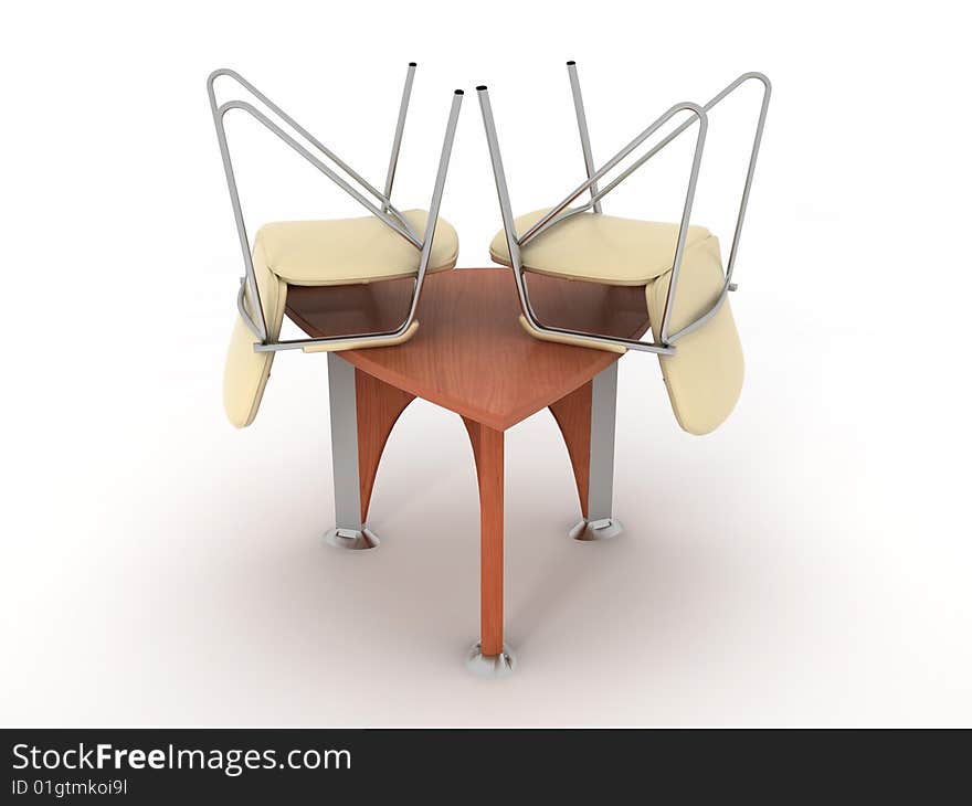 Office chairs are on the table. Disorder in the office. Office chairs are on the table. Disorder in the office.