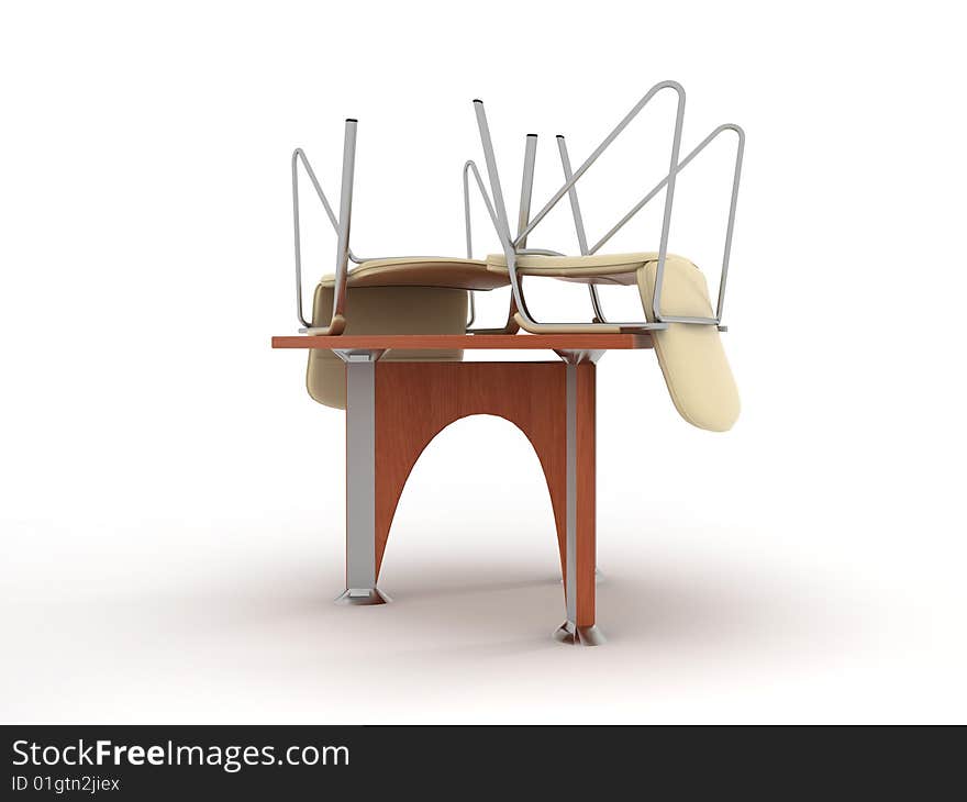 Office chairs are on the table. Disorder in the office. Office chairs are on the table. Disorder in the office.