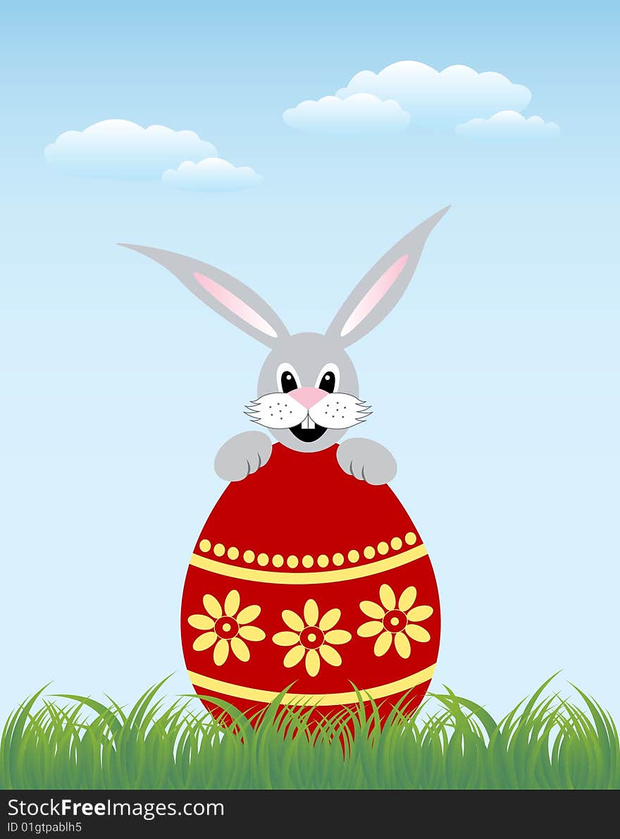 Easter bunny holding a decorated egg