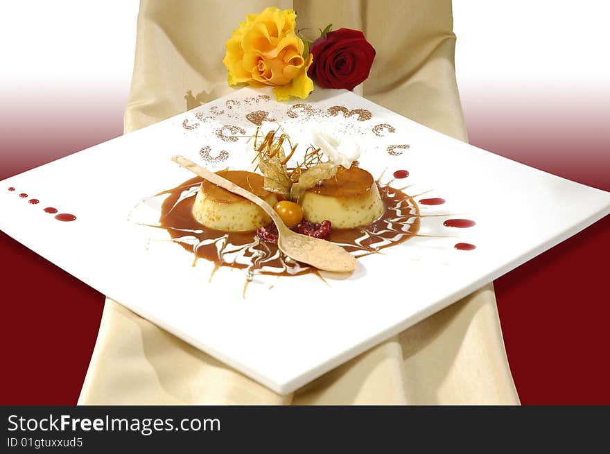 Luxurious caramel dessert for the romantic meetings