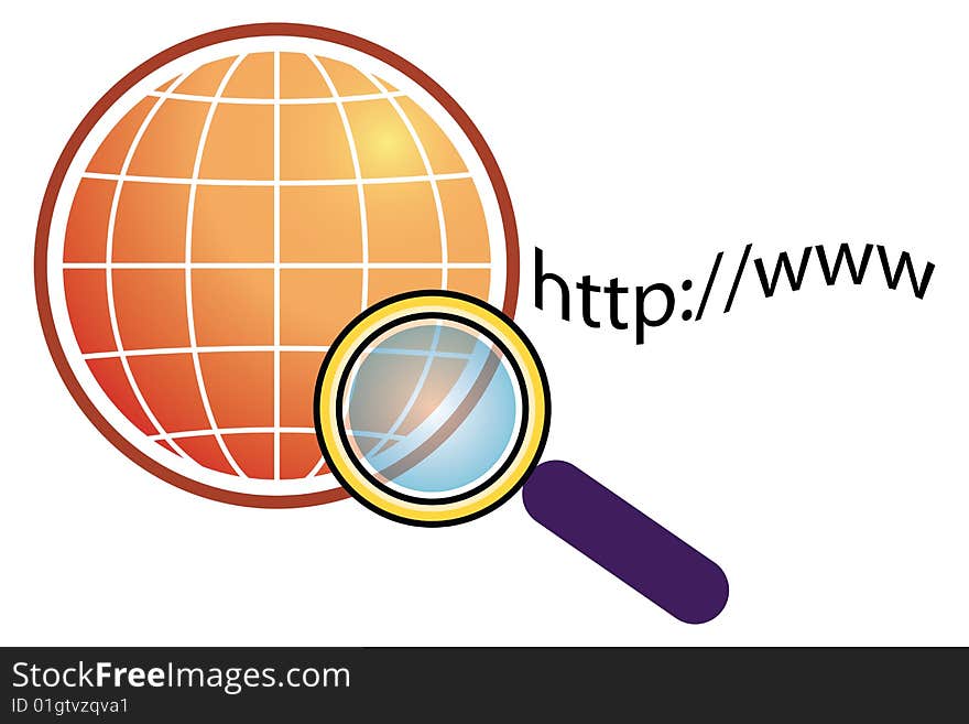 Illustration of magnifying glass with isolated globe. Illustration of magnifying glass with isolated globe