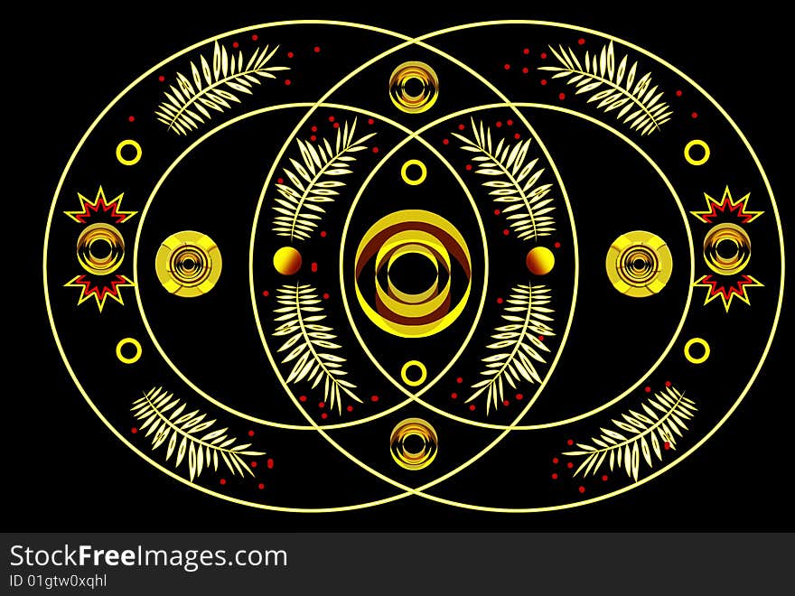 Gold and red pattern on a black background. Gold and red pattern on a black background