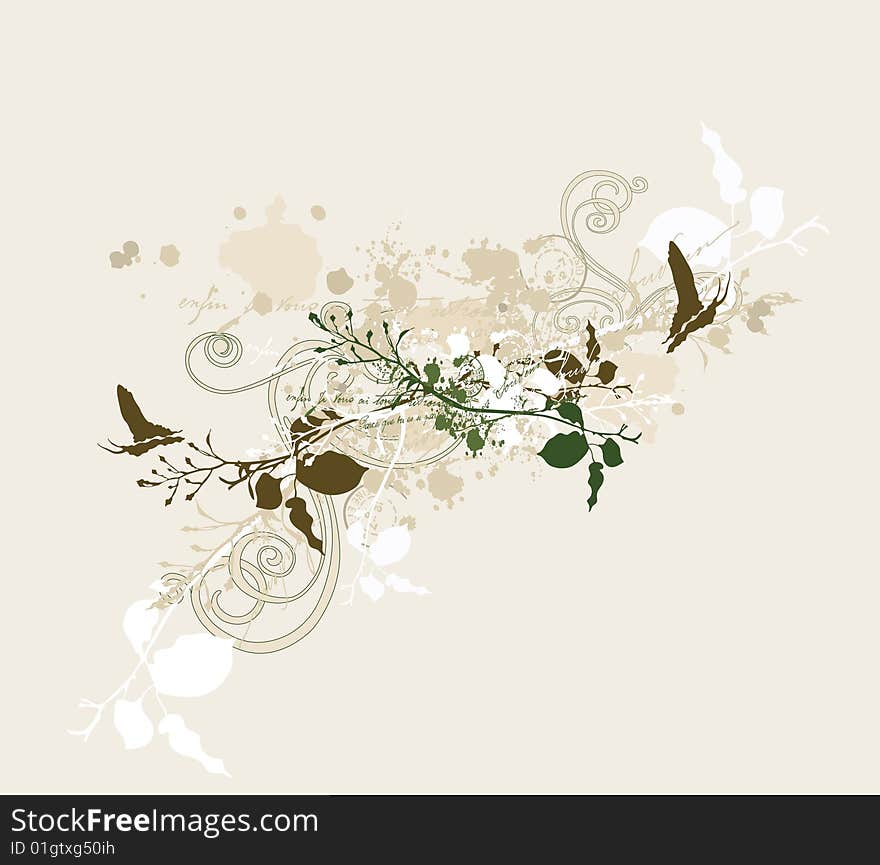 Illustration of leaves and butterflies. Illustration of leaves and butterflies