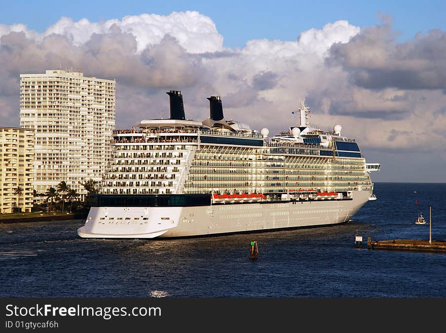 The cruise liner leaving Port Everglades in Ford Lauderdale city, Florida. The cruise liner leaving Port Everglades in Ford Lauderdale city, Florida.