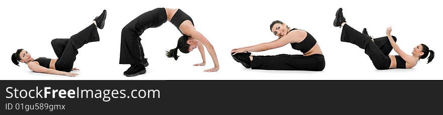 Woman practicing fitness  on  isolated background