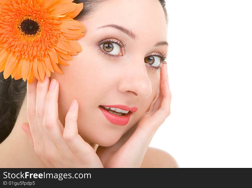 Pretty woman with gerber flower. Pretty woman with gerber flower