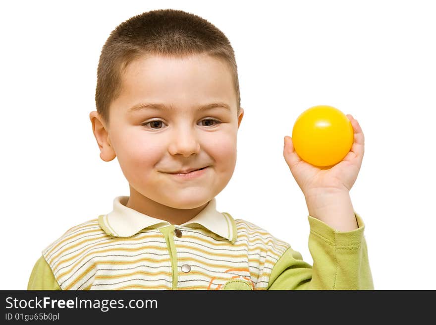 Child playing with yellow ball. Child playing with yellow ball