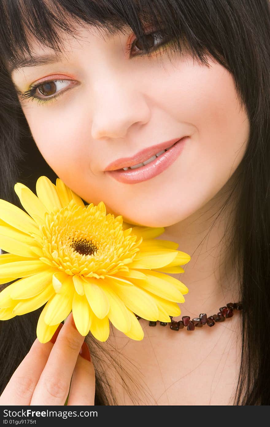 Young woman with gerber flower. Young woman with gerber flower