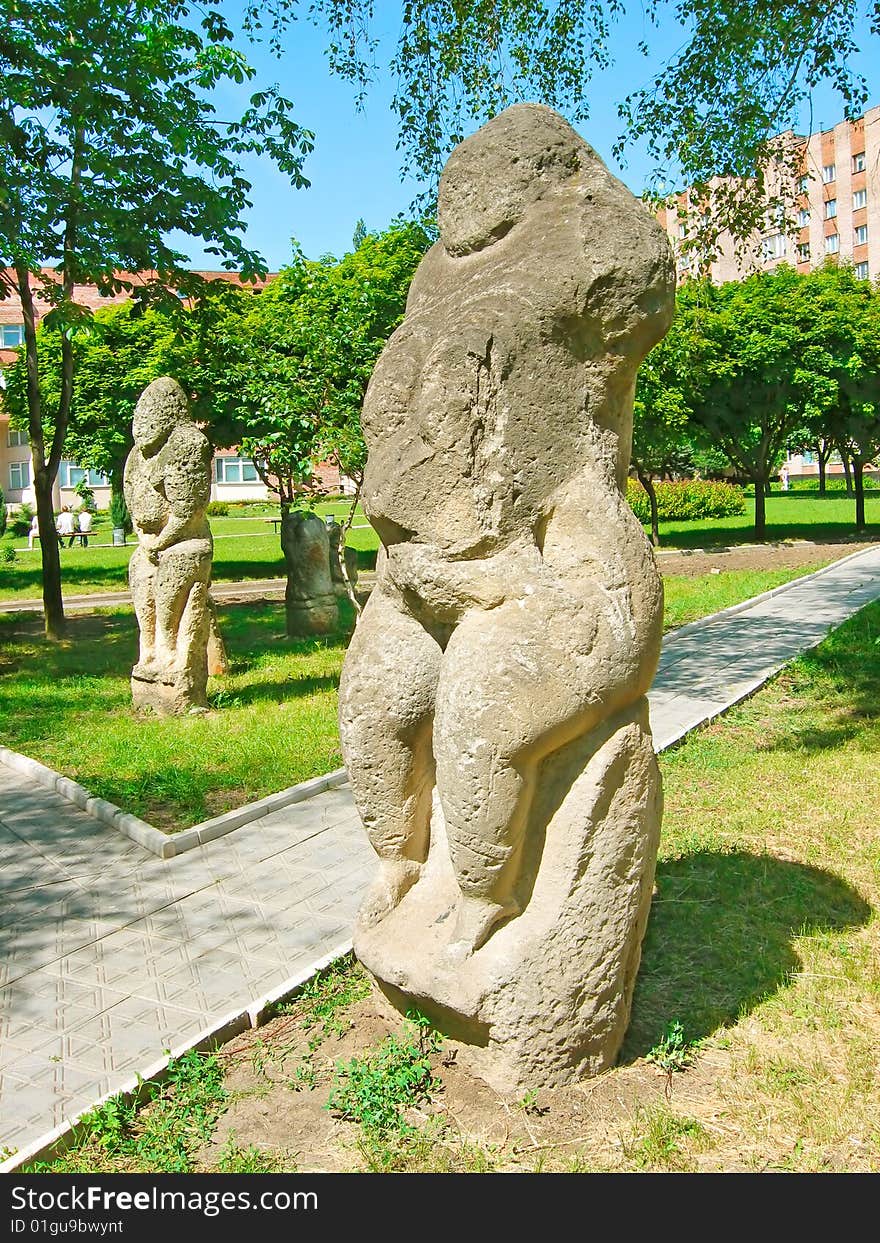 Stone idols of the ancient Slavs and Scythians (IX-XIII centuries). Stone sculpture park, Polovtsian steppe, Ukraine. Stone idols of the ancient Slavs and Scythians (IX-XIII centuries). Stone sculpture park, Polovtsian steppe, Ukraine.