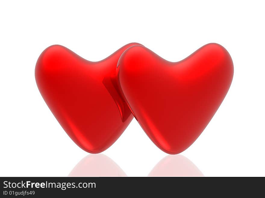 Red Hearts Isolated In White