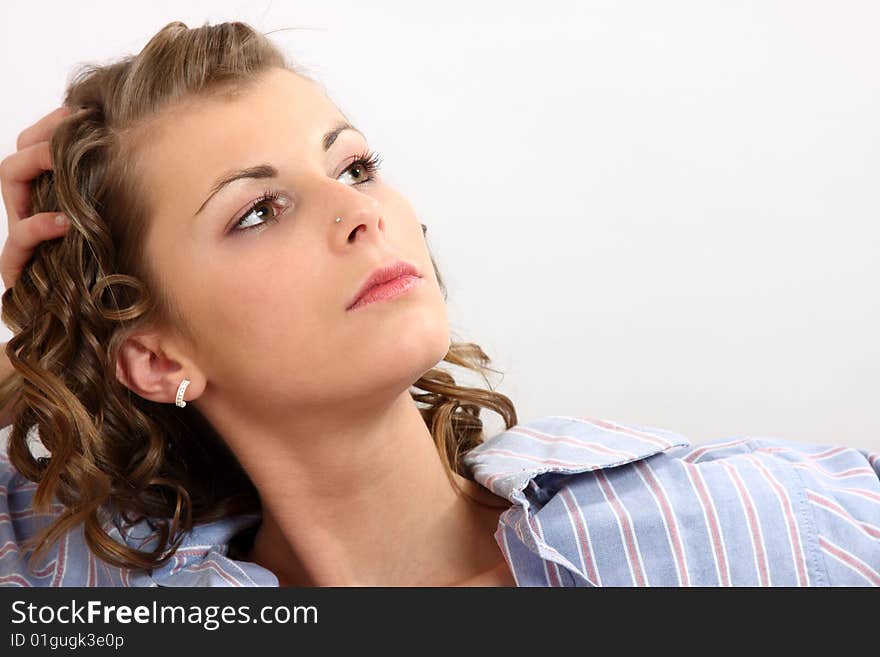 Beautiful young lady wearing shirt. Beautiful young lady wearing shirt