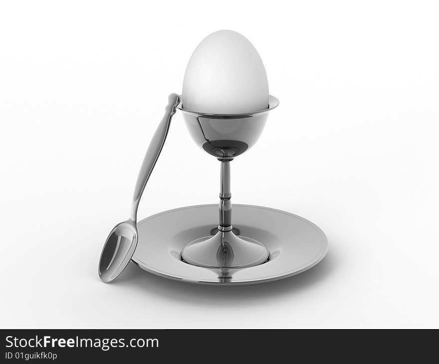 Stand for the egg with saucer and spoon. Stand for the egg with saucer and spoon