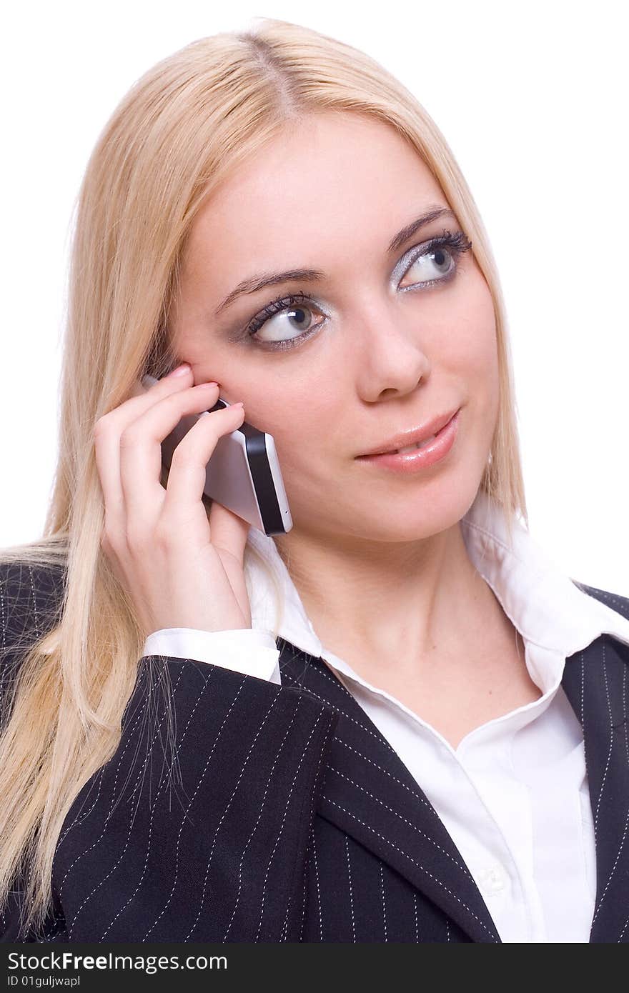 Young business woman calling on a white background