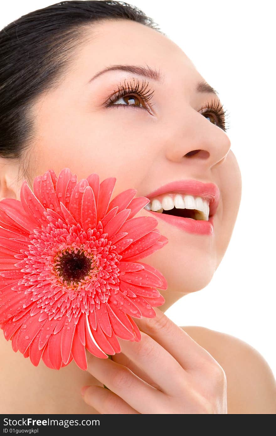 Young woman with gerber flower. Young woman with gerber flower