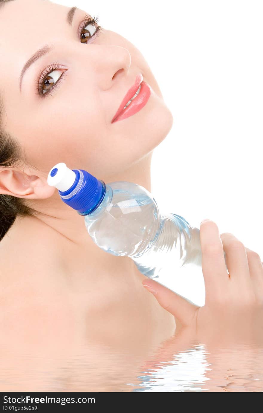 Woman with bottle of clean water