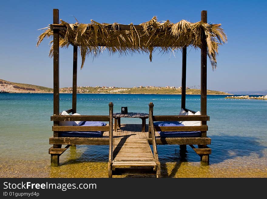 Pavilion in Turkish resort in the Aegean sea