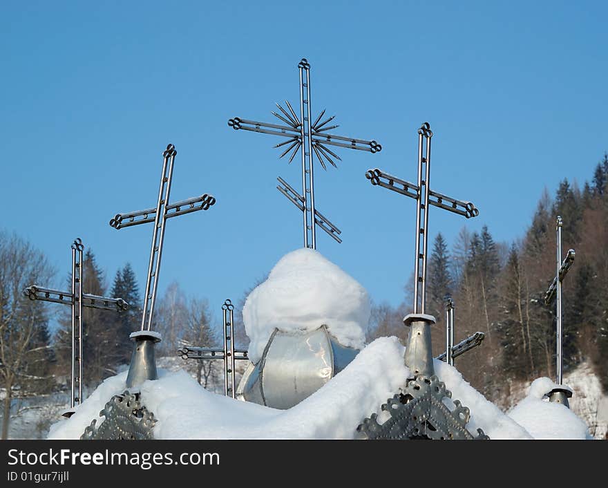 Orthodox ukrainian crosses and the blue sky. Orthodox ukrainian crosses and the blue sky