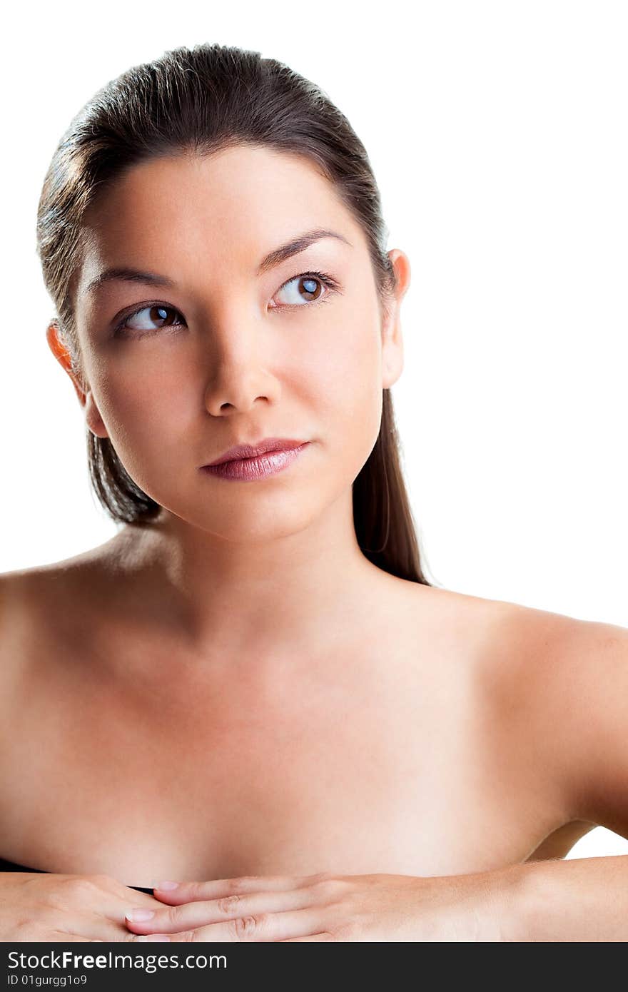 Close-up portrait of sensual young woman with beautiful brown eyes. Close-up portrait of sensual young woman with beautiful brown eyes