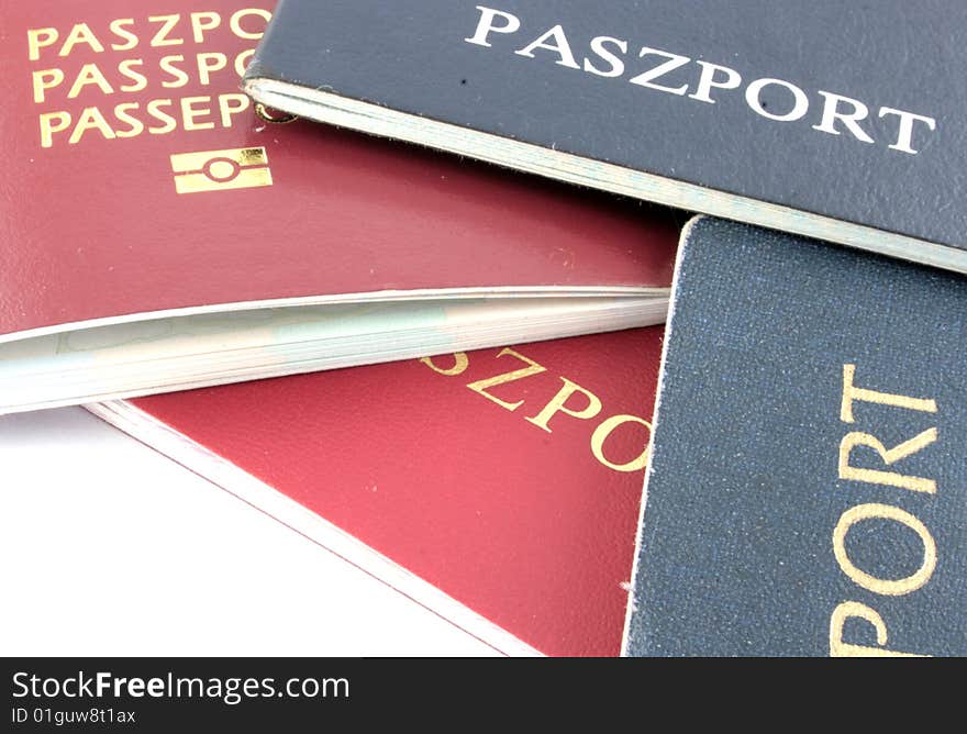 4 passports on white background. 4 passports on white background