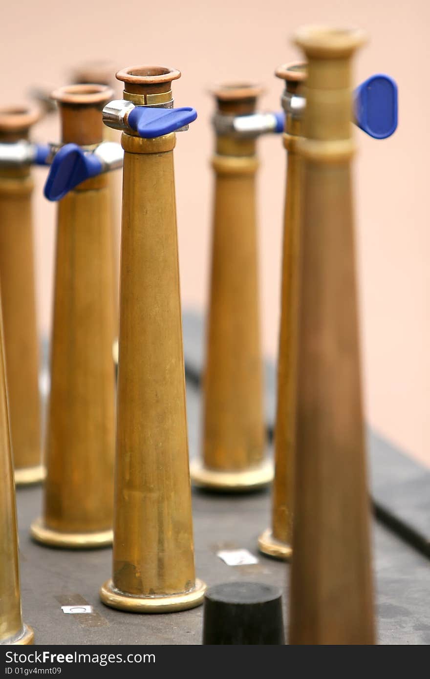 Detail of some tradicional wood clarinets, typical from Russia