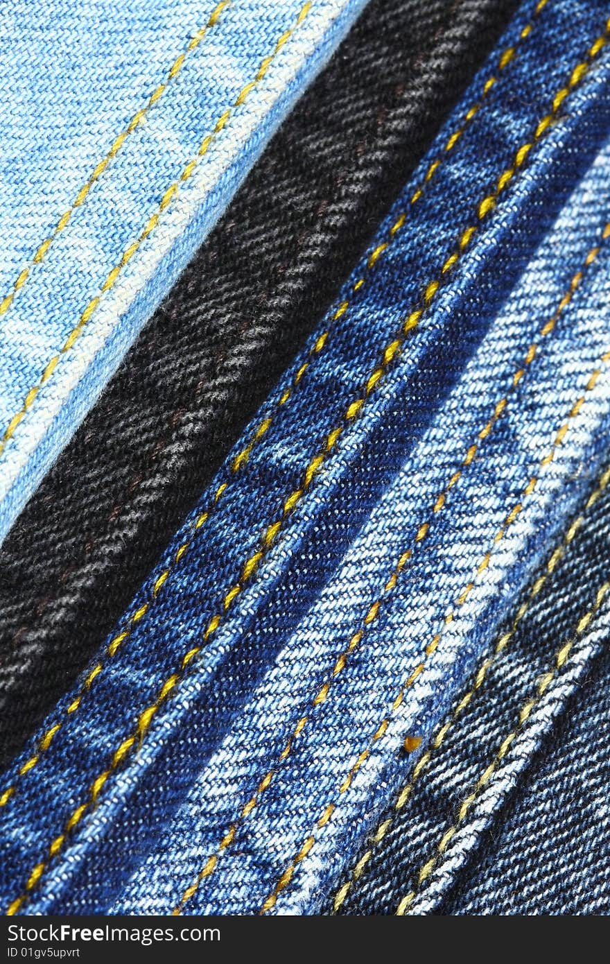 Several denim seams underlying cascade. Several denim seams underlying cascade