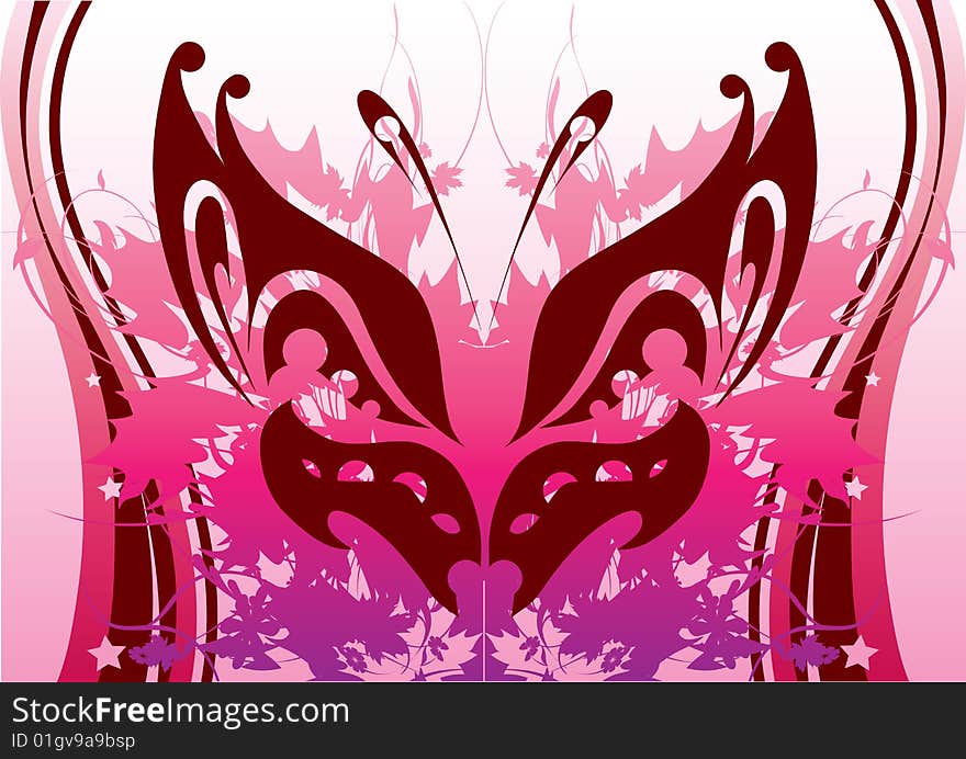 Wonderful plants and butterfly are in pink colors. Wonderful plants and butterfly are in pink colors