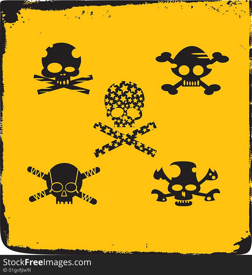 Five beautiful decisions of funny Skulls in Grunge frame idel for banners. Five beautiful decisions of funny Skulls in Grunge frame idel for banners