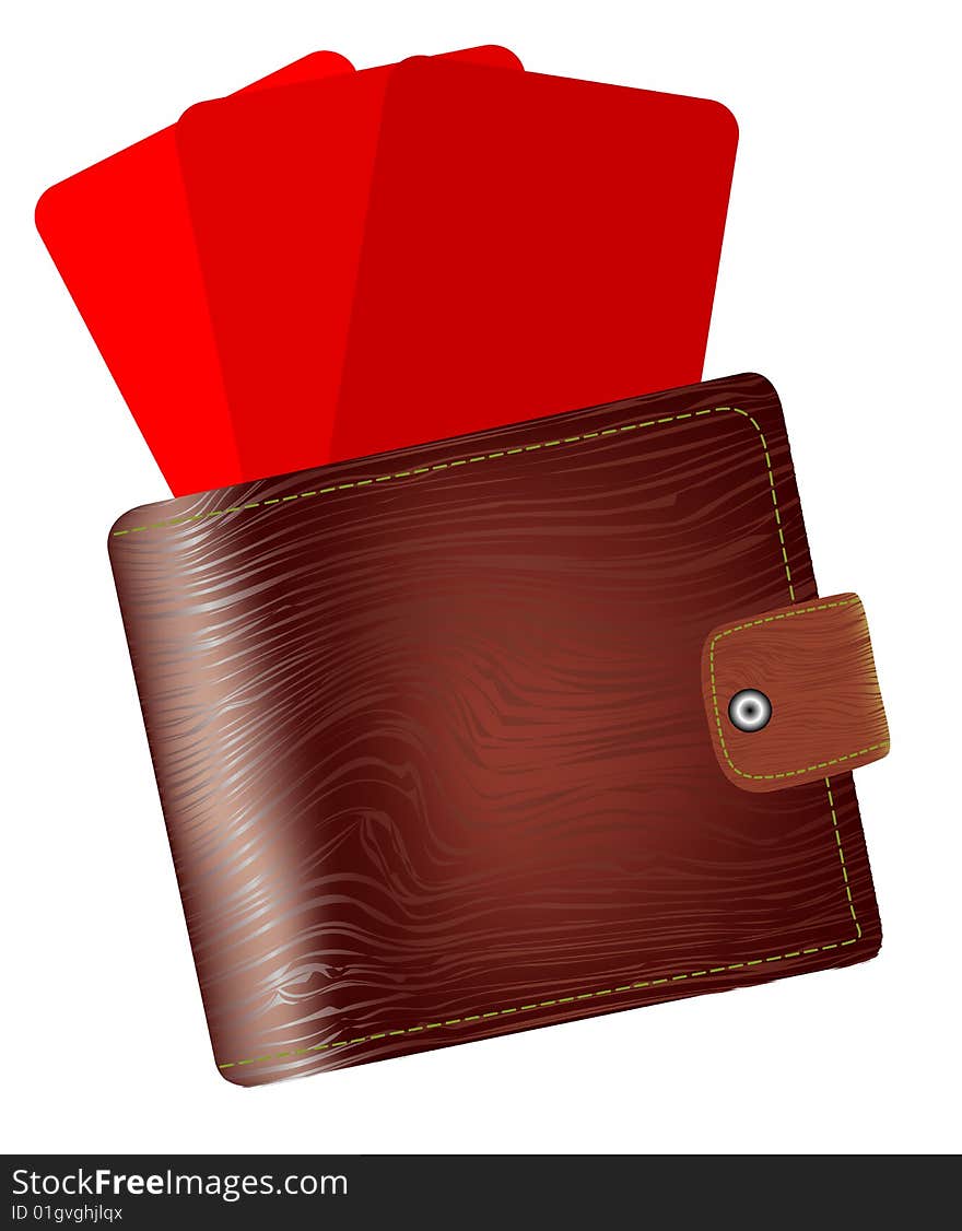 Realistic wallet with cards, vector illustration