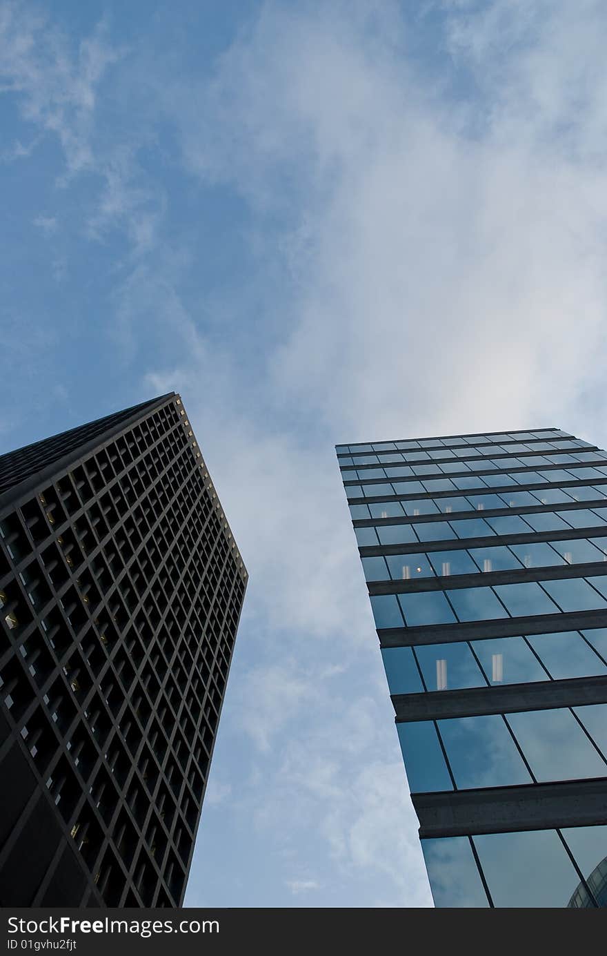 Two city high rise office blocks. Two city high rise office blocks