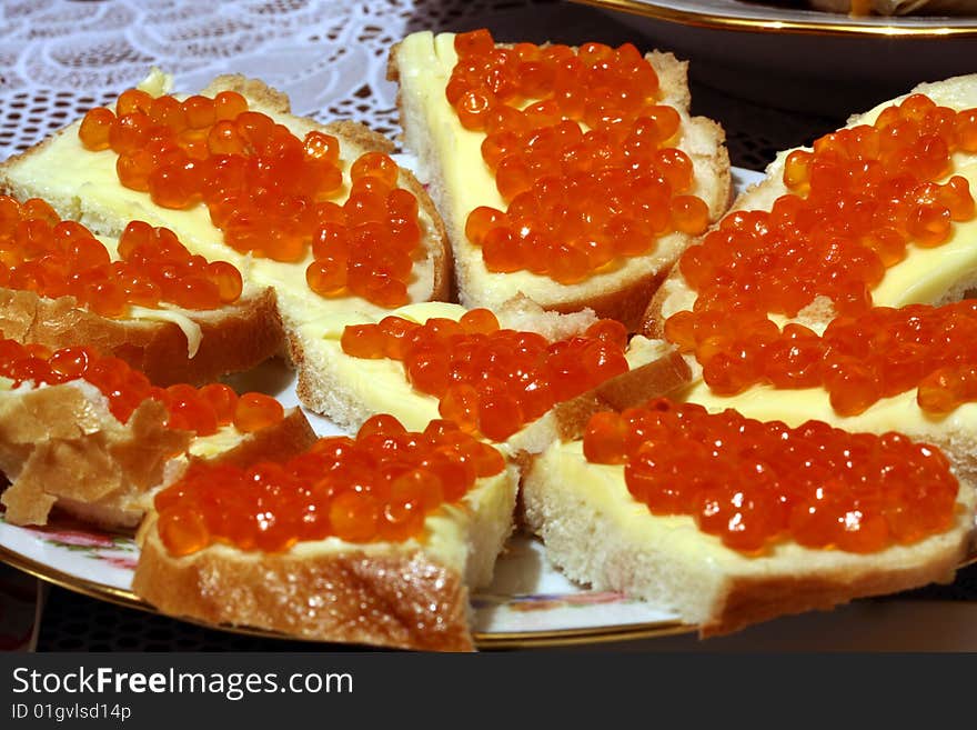 Sandwiches  with red caviar