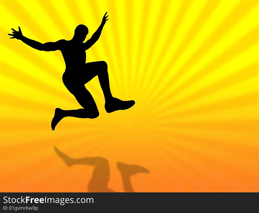 Sport man silhouette jumping on a colorful background. Sport man silhouette jumping on a colorful background