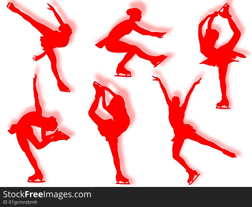 Ice skater silhouette in different poses and attitudes. Ice skater silhouette in different poses and attitudes