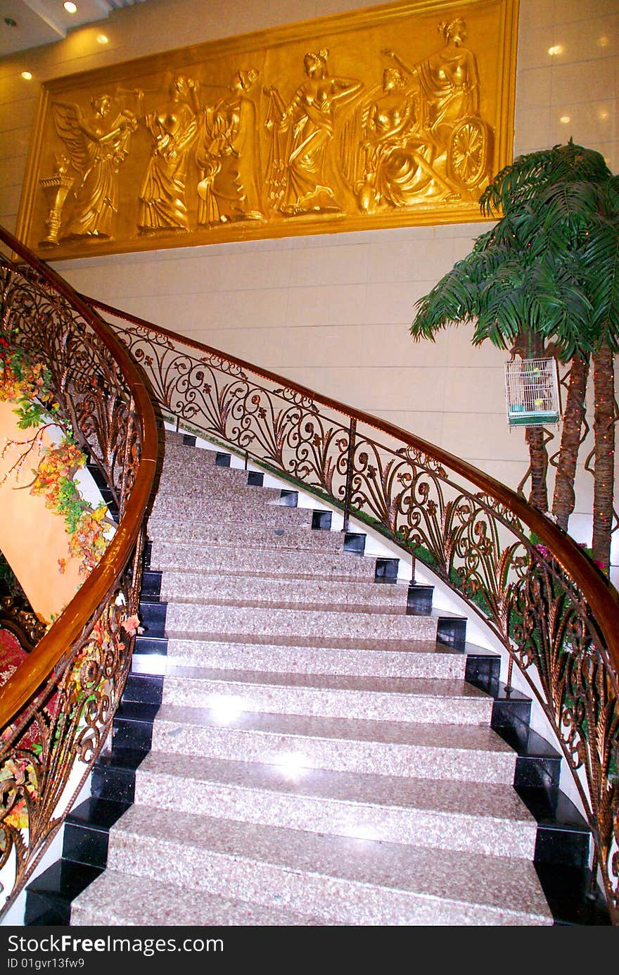 Step in dear Chinese hotel. Spiral ladder. Harbin. Step in dear Chinese hotel. Spiral ladder. Harbin