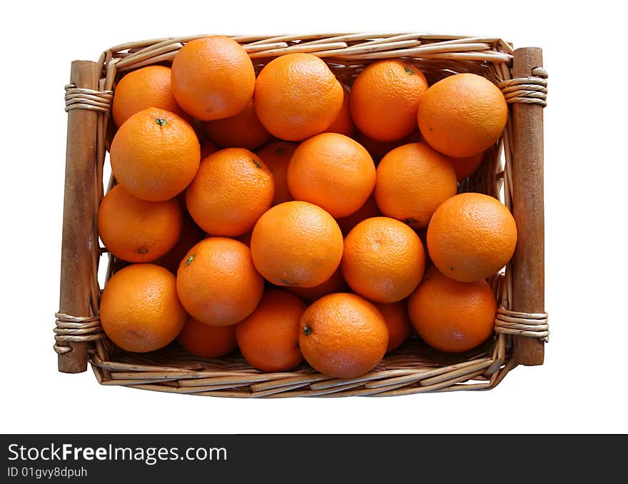 A basket of oranges, cutout with clipping path