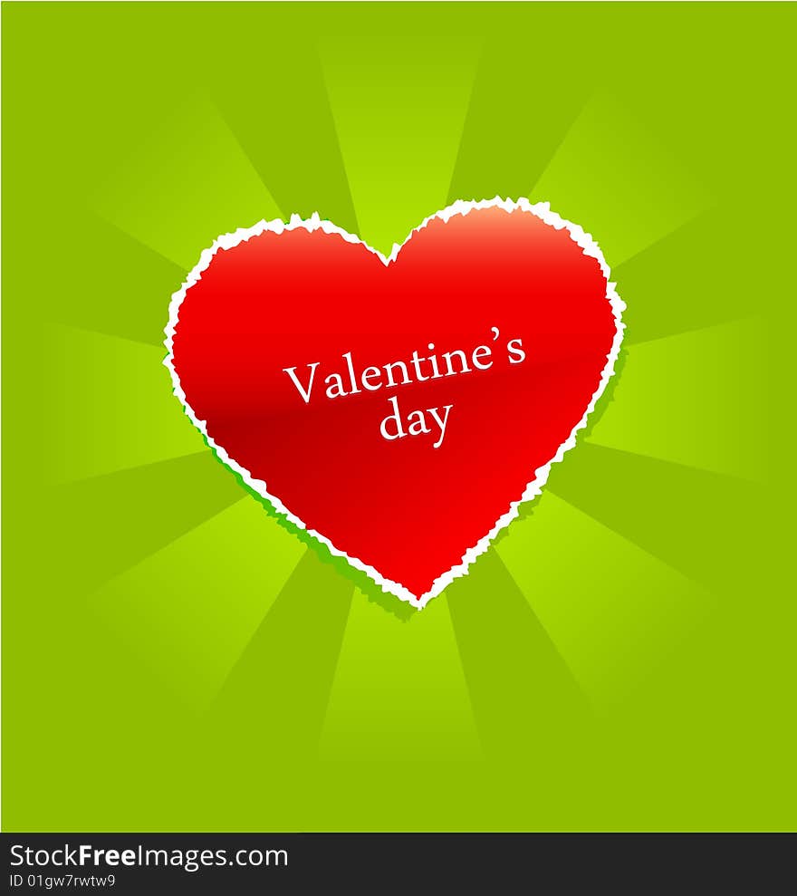 Vector ripped heart of paper. Valentine's day yellow cart.