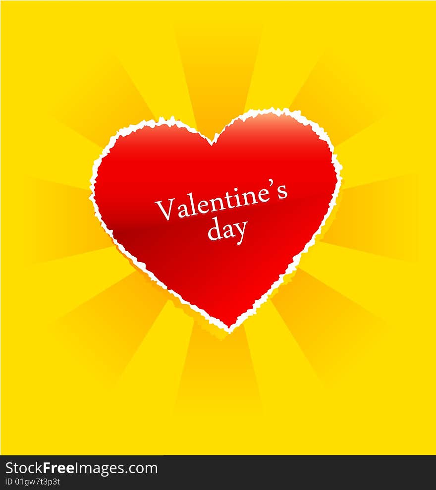 Vector ripped heart of paper. Valentine's day yellow cart.