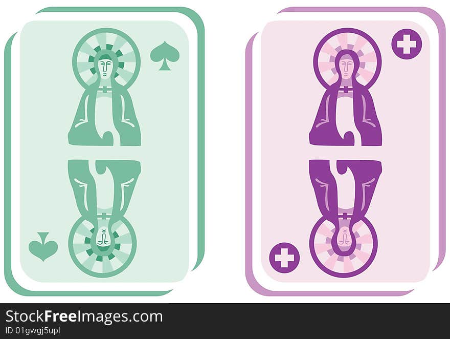 A satire in the form of stylized religious playing cards.