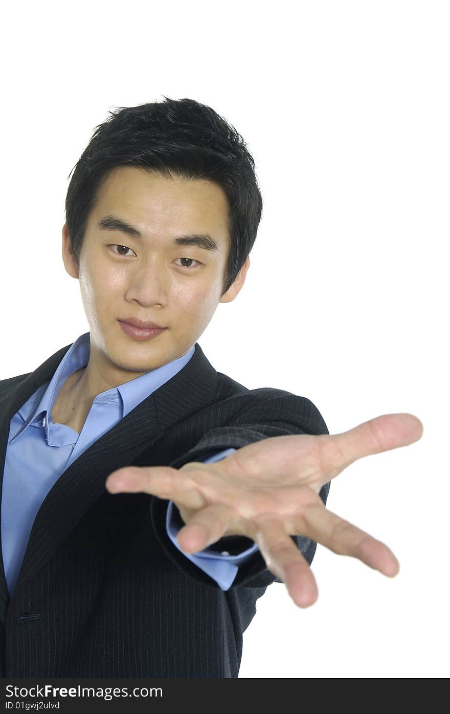 Businessman showing finger on an isolated background. Businessman showing finger on an isolated background