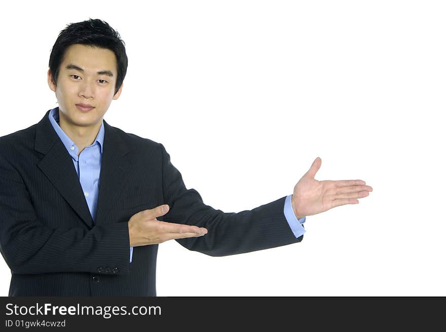 Businessman showing finger on an isolated background. Businessman showing finger on an isolated background