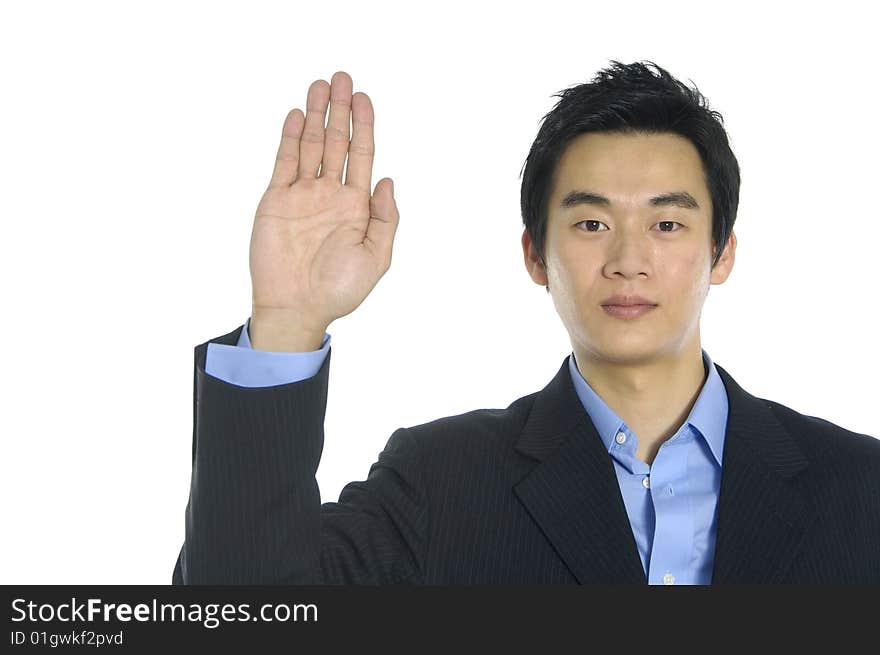 Businessman's hand making a stop sign. Businessman's hand making a stop sign