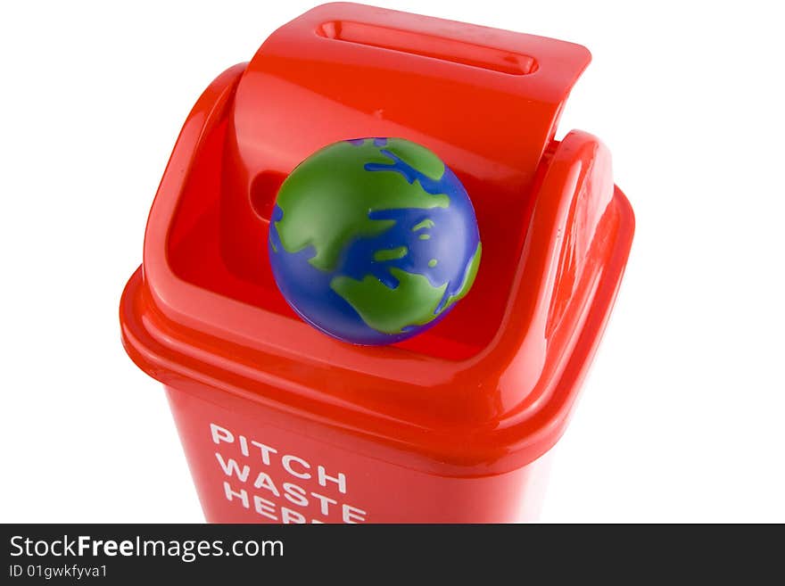 A globe chuck recycling bin. A globe chuck recycling bin