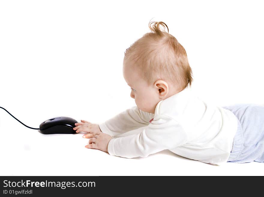 Baby playing on white background. Baby playing on white background