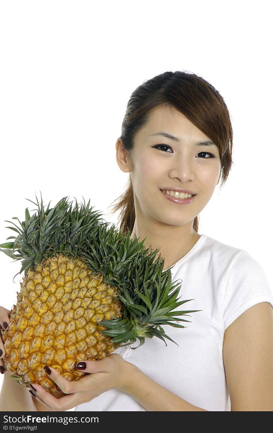 Pretty smiling woman with apple. Pretty smiling woman with apple