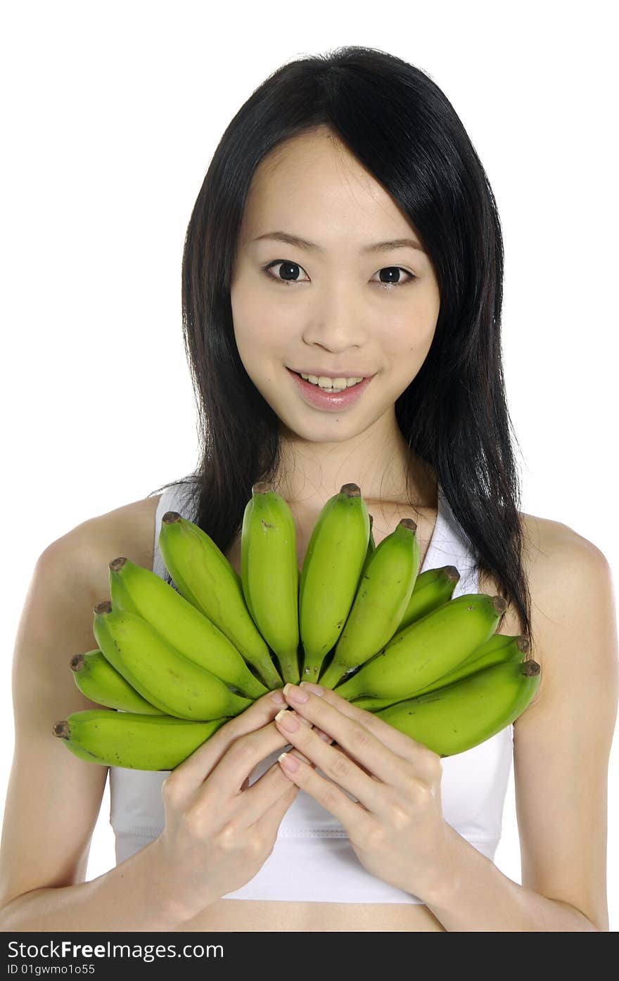 Pretty smiling girl with bananas. Pretty smiling girl with bananas