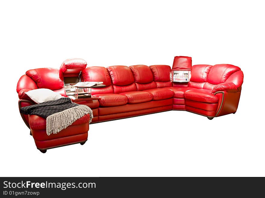 Leather Beige Angular Modern Sofa