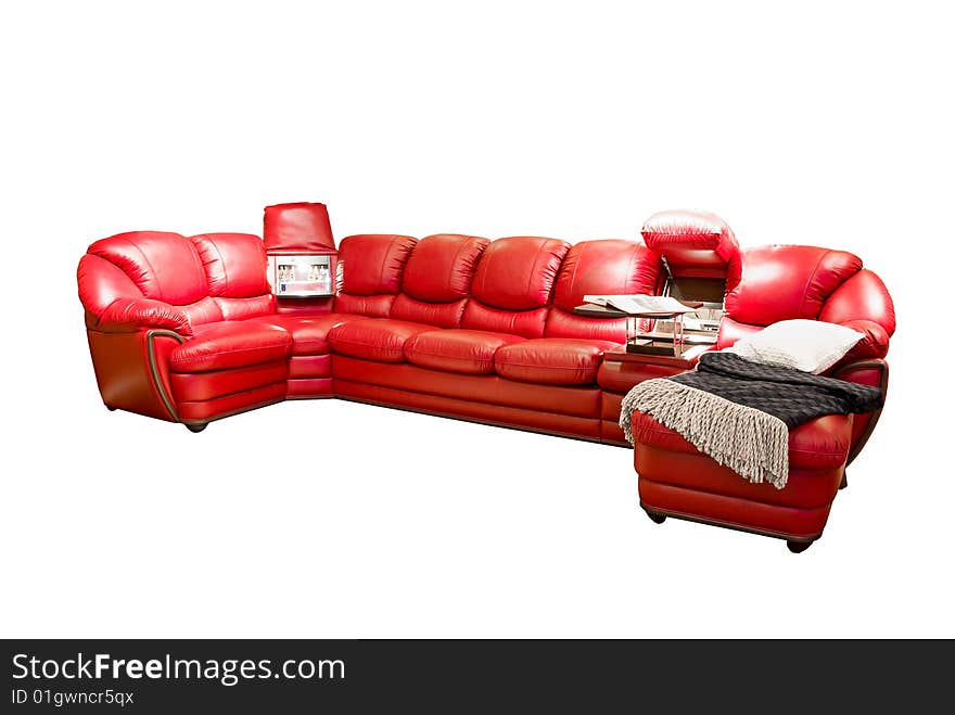 Leather beige angular modern sofa